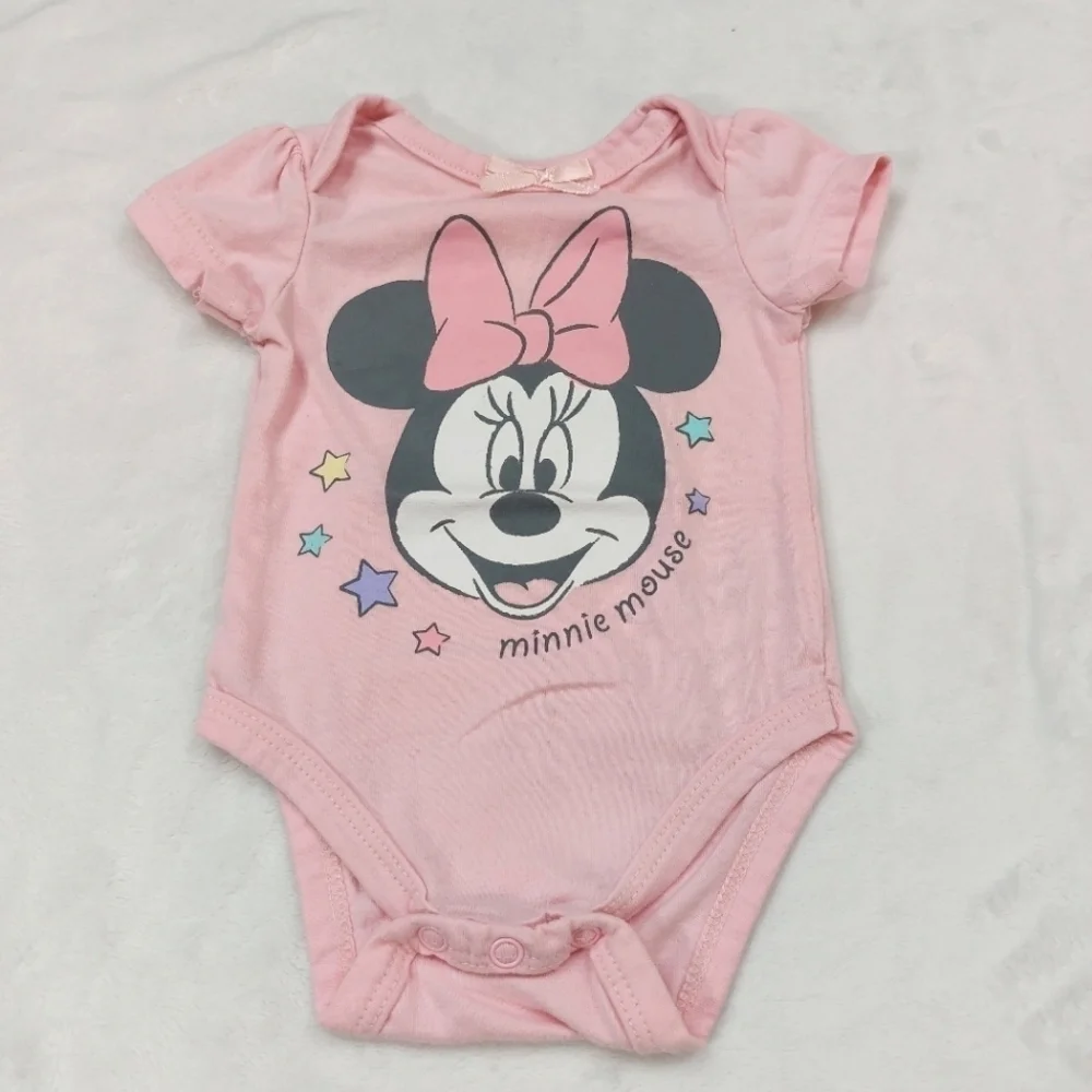 DISNEY INFANT GIRLS PINK MINNIE MOUSE SHORT SLEEVE BODY SUIT SIZE 0-3 MONTHS